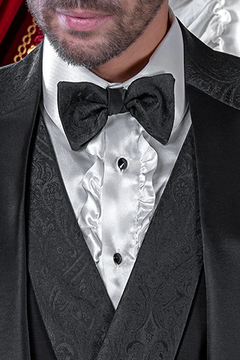 Black brocade italian luxury blazer with double breasted vest 2