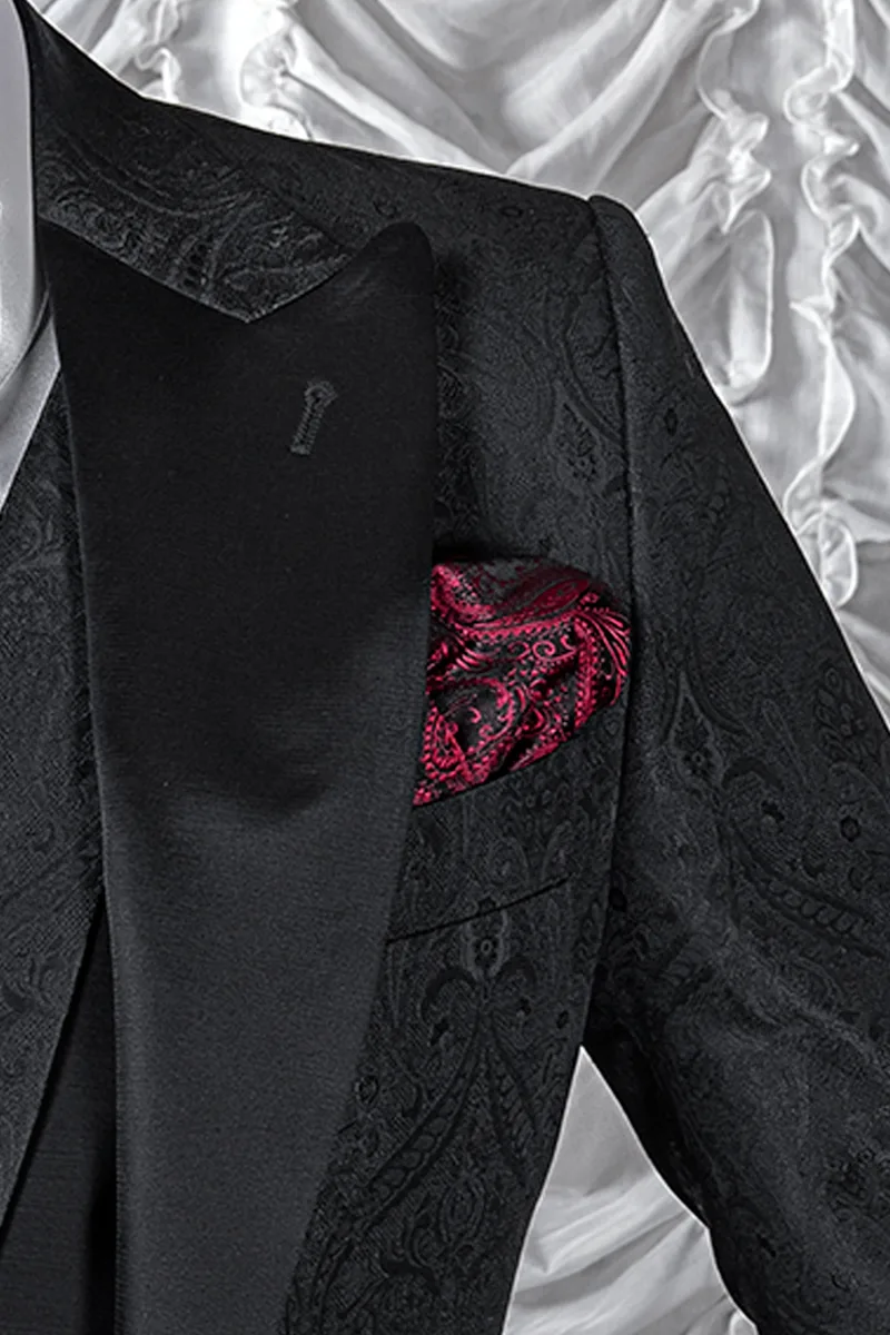 Black brocade italian luxury blazer with double breasted vest 4
