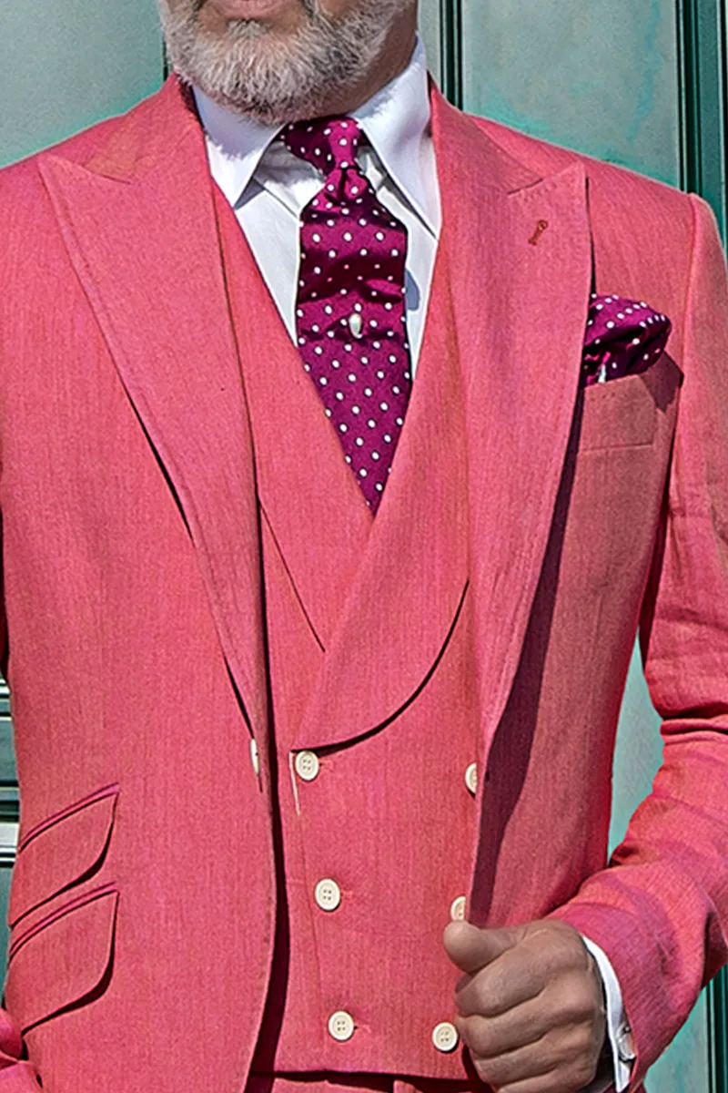 Gilet doppiopetto in puro lino fucsia
