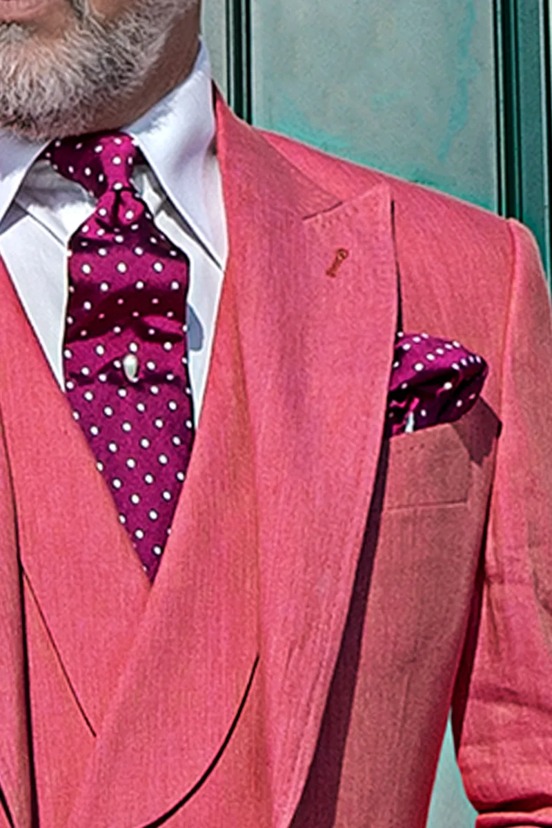 Cravatta e Fazzoletto in seta fucsia con pois bianchi