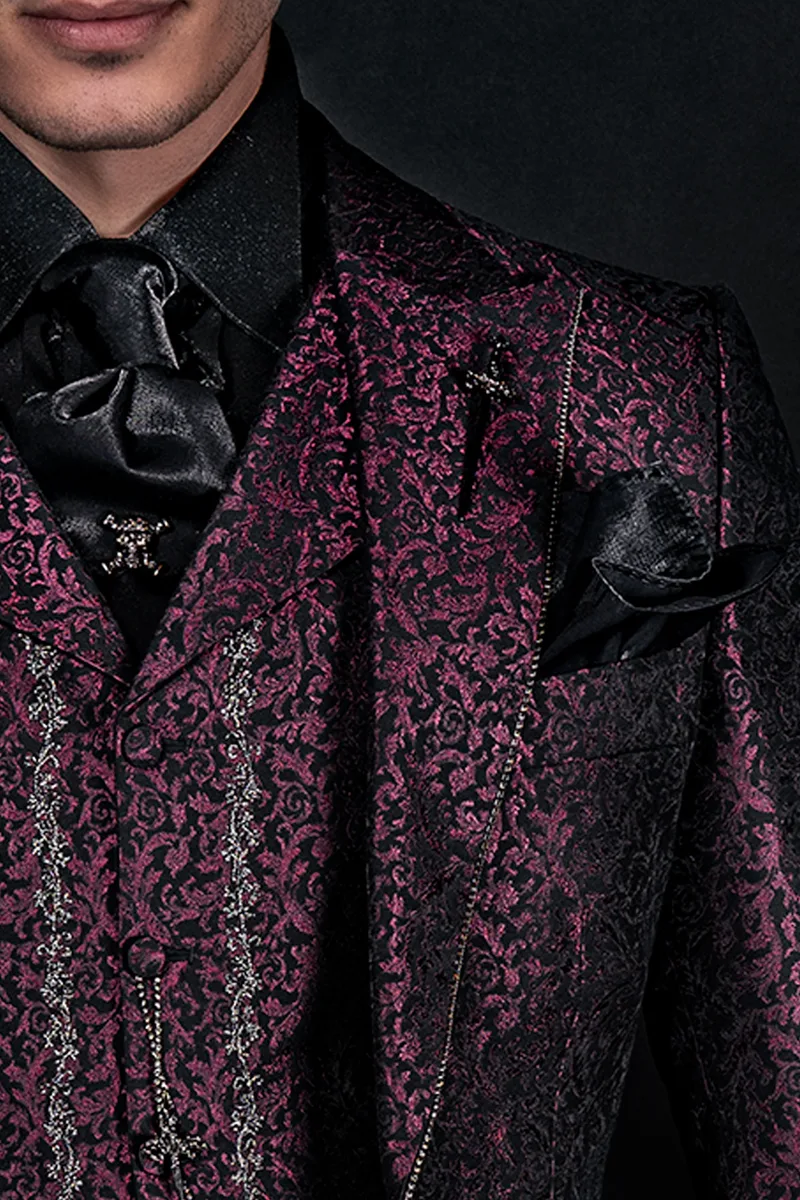 Bespoke luxury italian suits for gothic groom in purple brocade 4