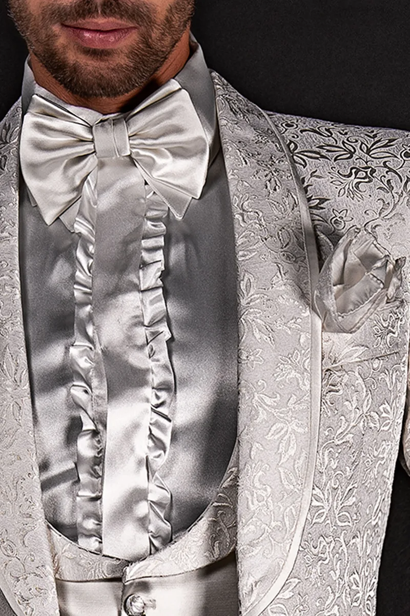 Moderner Smoking Sakko aus weiße Jacquard und Schalkragen 3