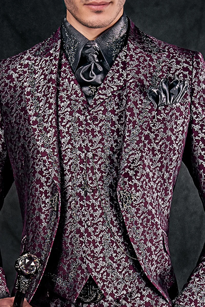 Gilet damascato con ricamo nero-argento