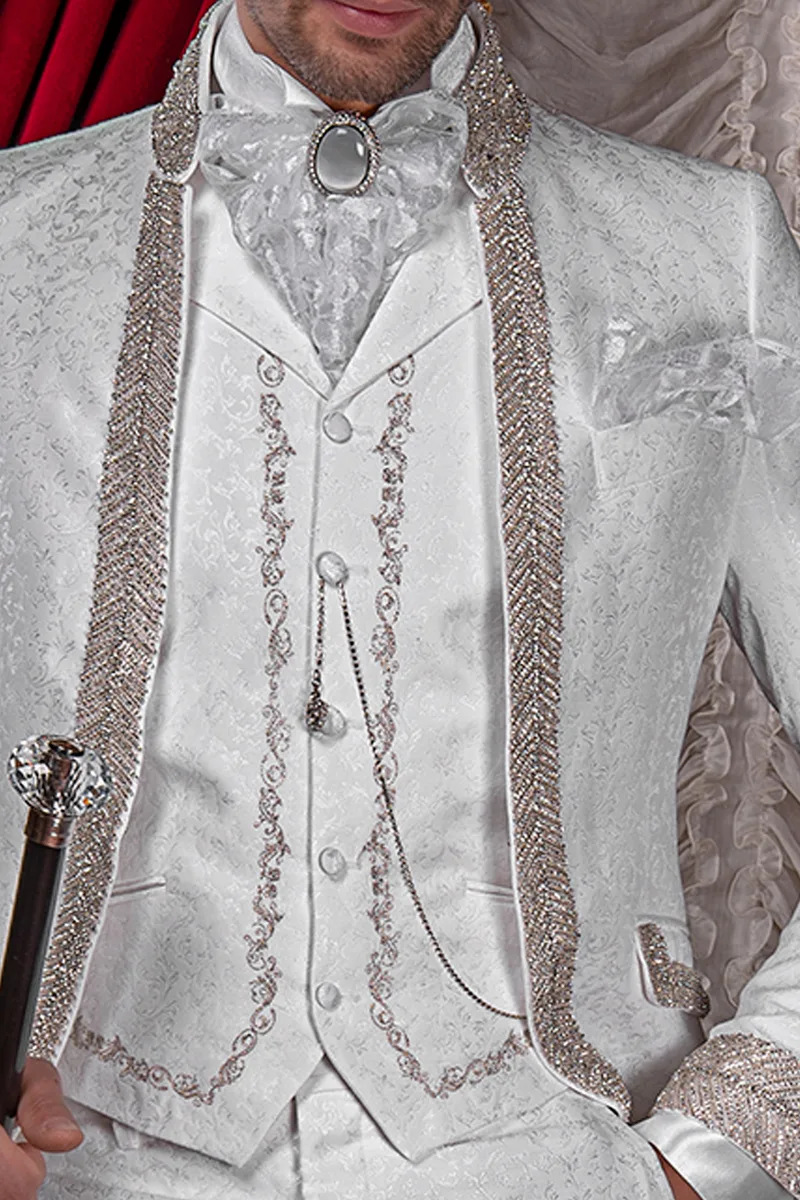 Gilet damascato bianco con ricamo argento