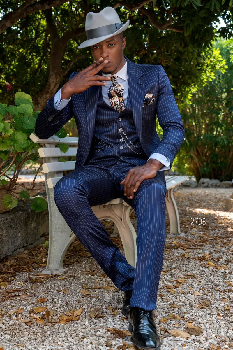 Traje italiano a medida raya diplomática azul royal 1