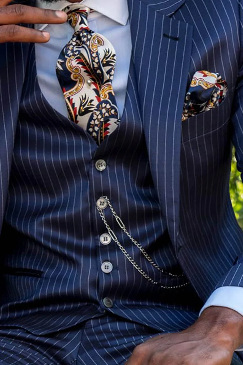 Traje italiano a medida raya diplomática azul royal 2