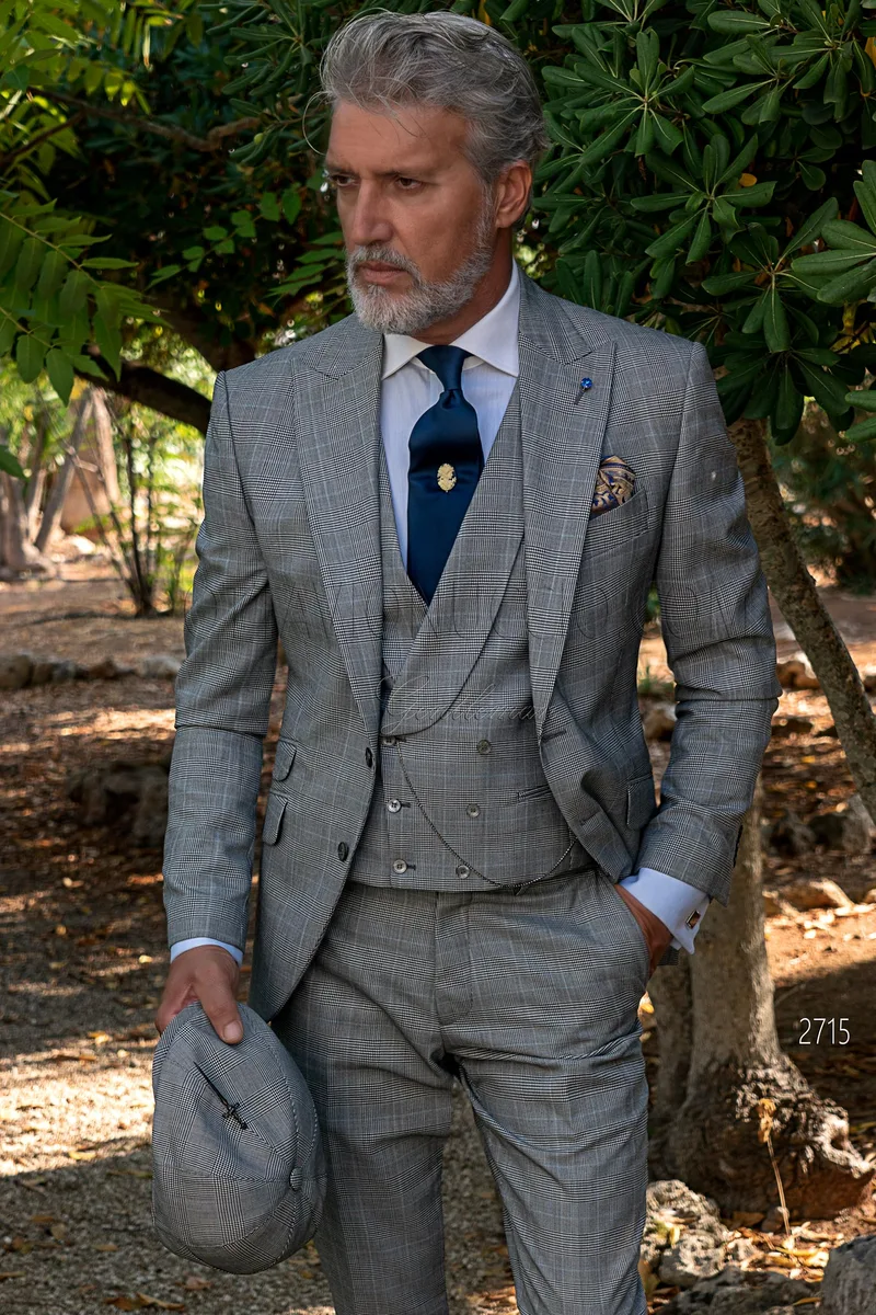 Costume de cérémonie homme gris à carreaux Prince de Galles bleu ciel – pa