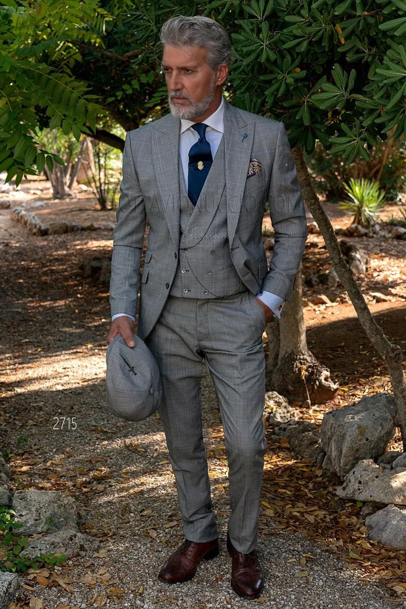Costume de cérémonie homme gris à carreaux Prince de Galles bleu ciel – fi