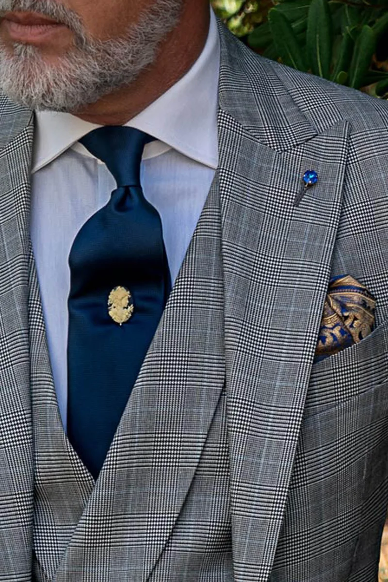 Costume de cérémonie homme gris à carreaux Prince de Galles bleu ciel 3