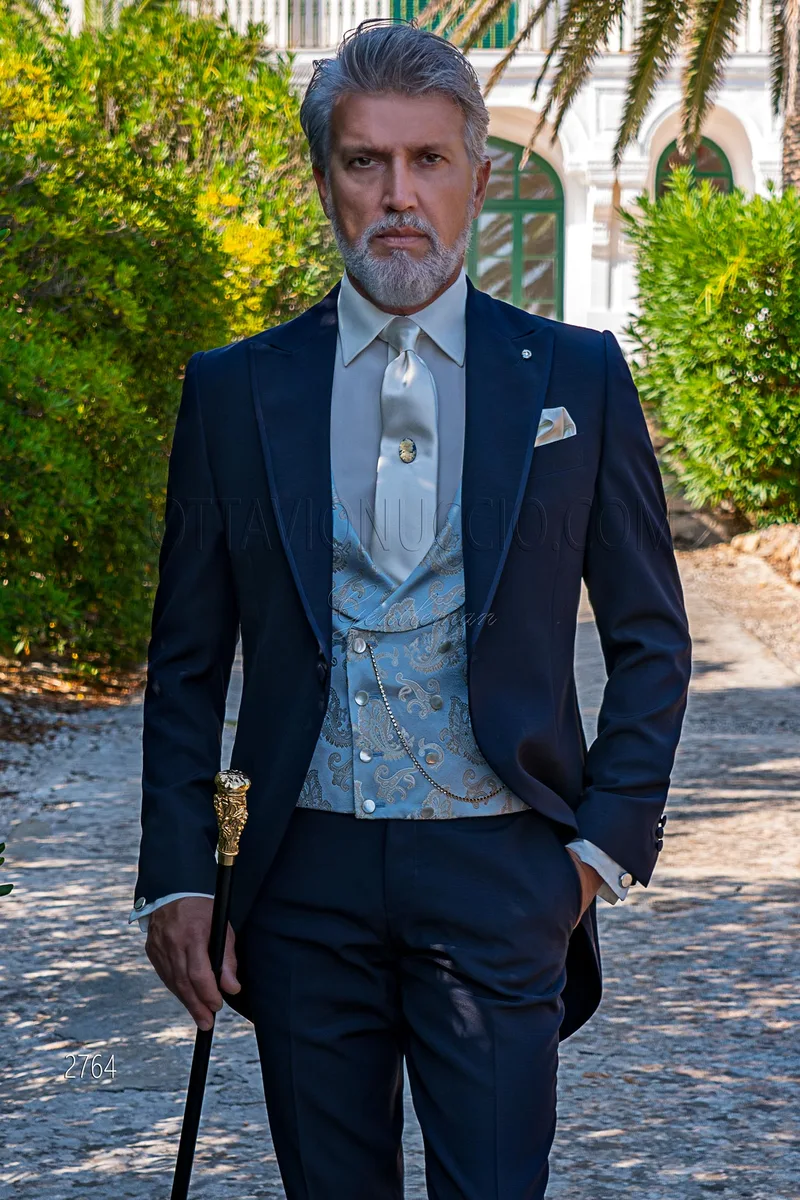 Blue Italian tailored fit morning coat for vintage wedding – pa