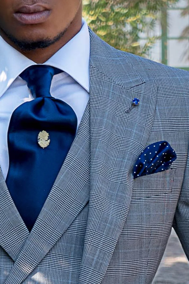 Gray Prince of Wales light blue check vintage morning suit for groom 3