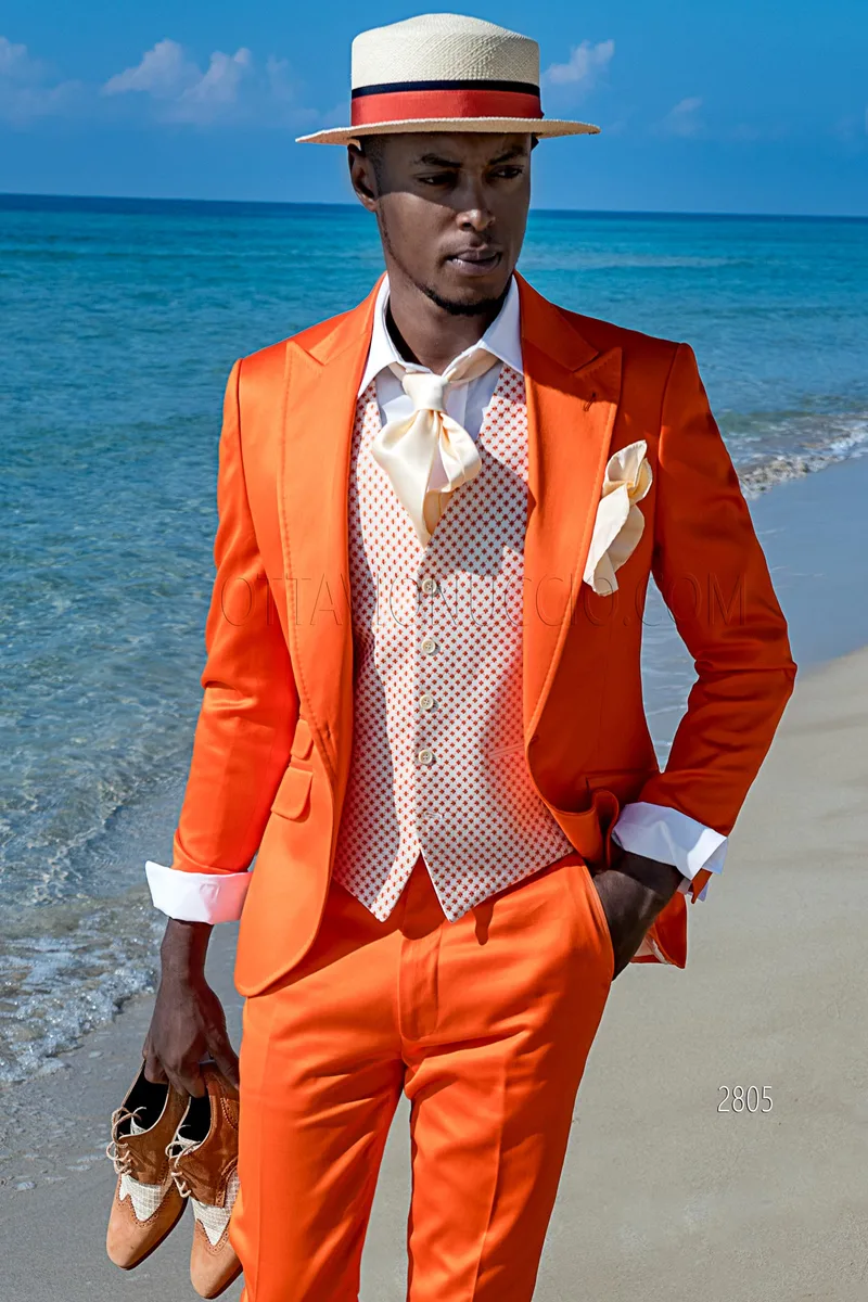 Costume homme de mariée en coton orange, pour un mariage à la plage – pa