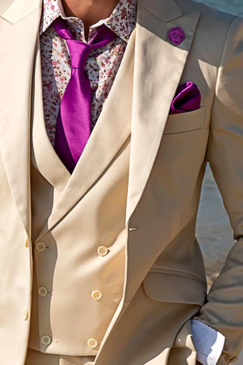 Gilet doppiopetto con rever lancia in raso di cotone beige