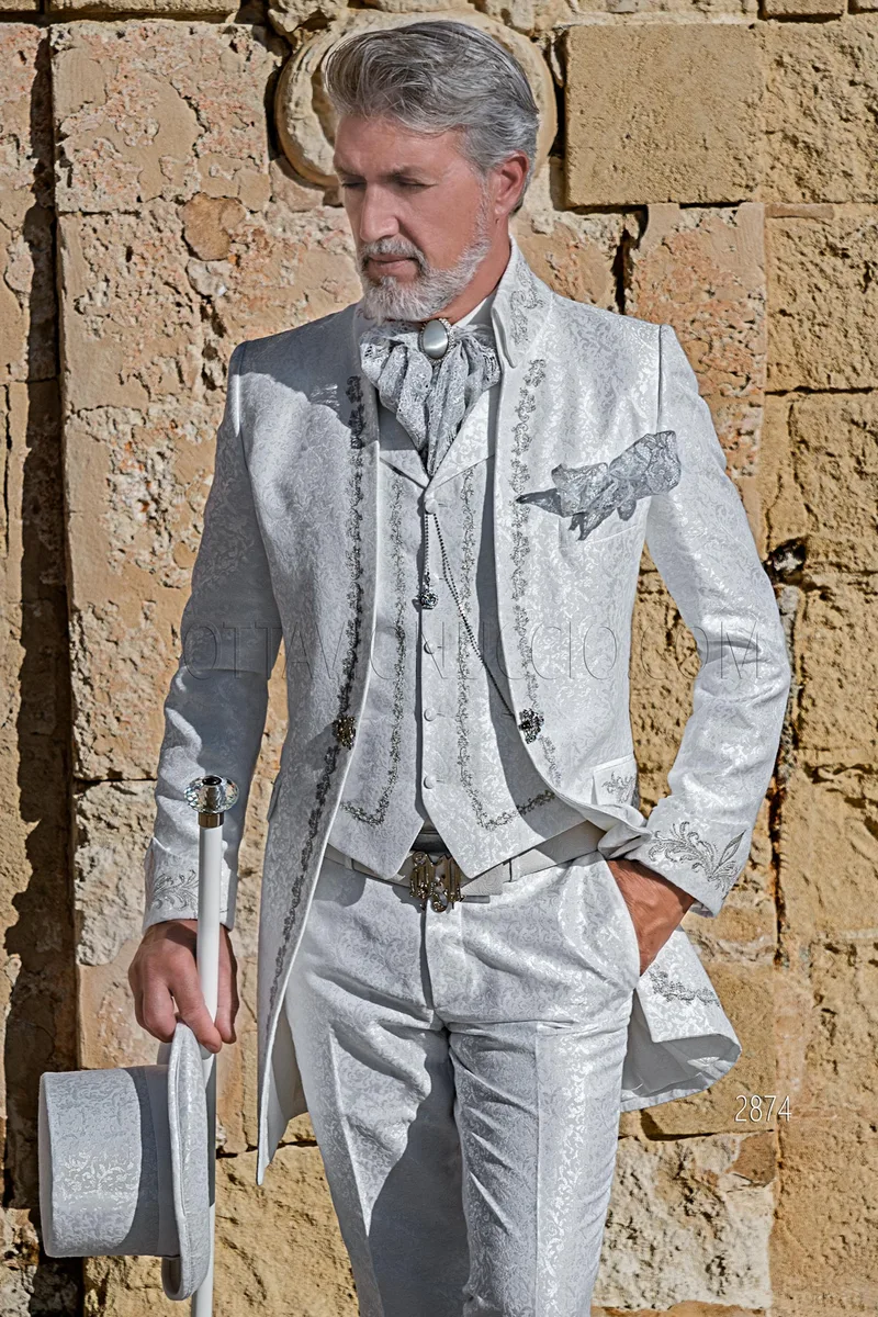 Barock Stil weiße Brokat Gehrock Anzug mit silber Stickerei – pa
