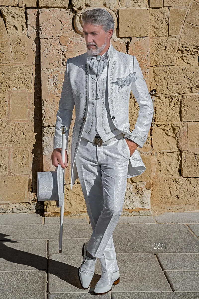 Barock Stil weiße Brokat Gehrock Anzug mit silber Stickerei – fi