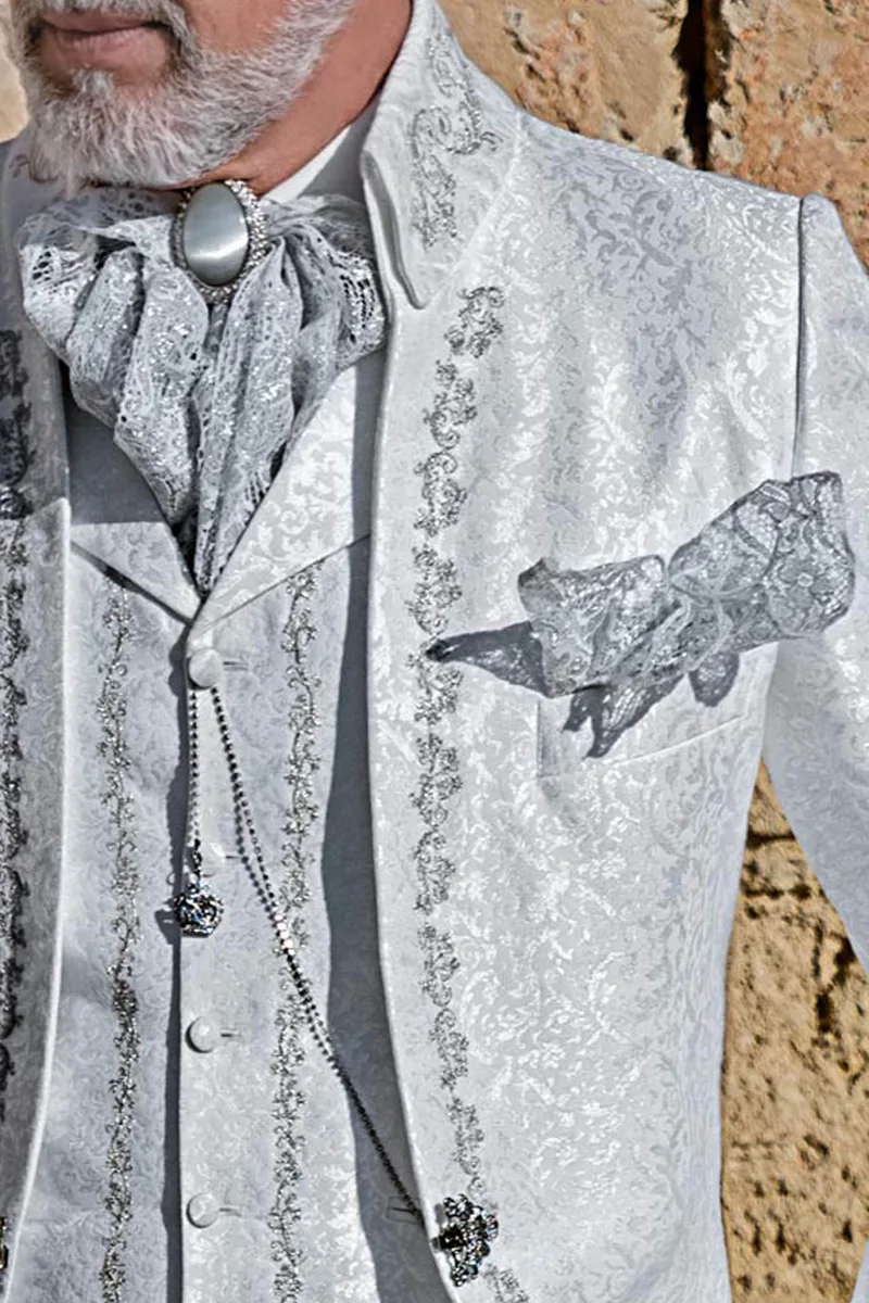 Barock Stil weiße Brokat Gehrock Anzug mit silber Stickerei 3