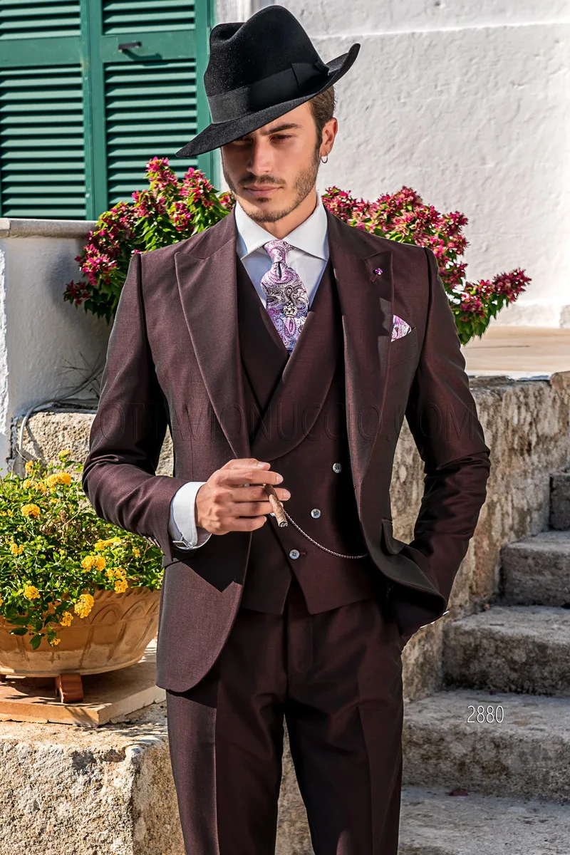 Costume de mariée vintage bourgogne 3 pièces pour hommes – pa