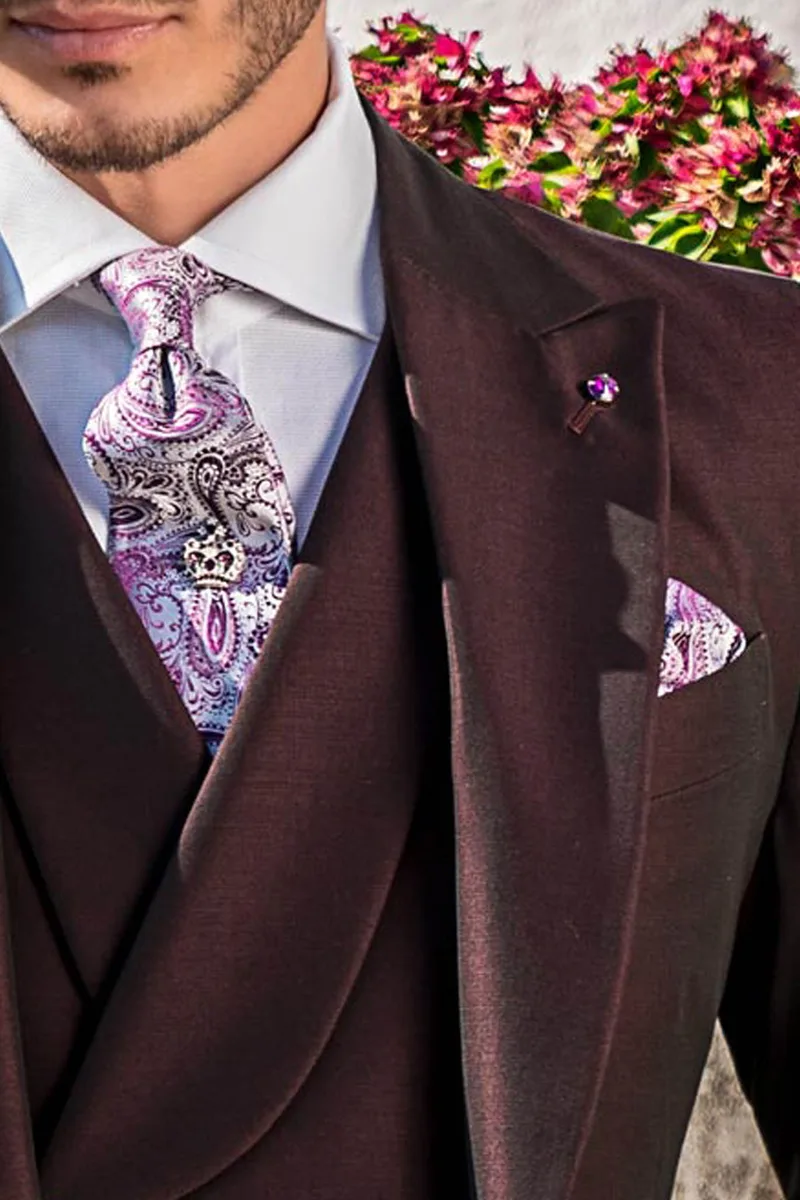 Costume de mariée vintage bourgogne 3 pièces pour hommes 3