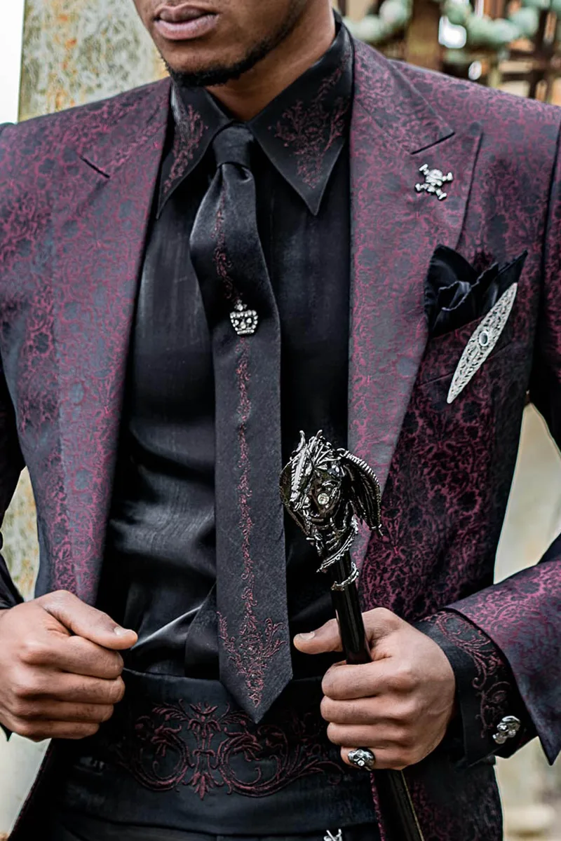 Camicia, Cravatta e Fascia in tessuto lurex nero con ricamo
