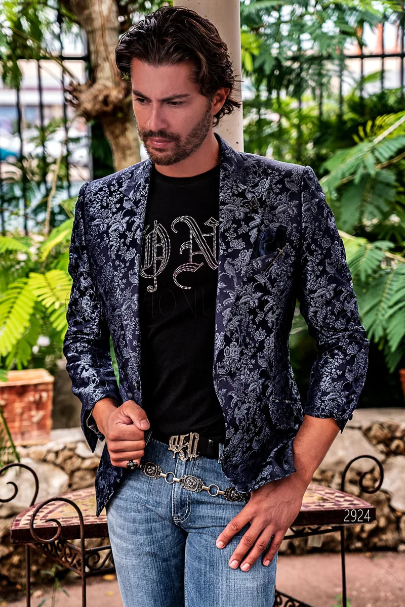 Blazer en soie pure à revers en pointe à la mode pour hommes 1