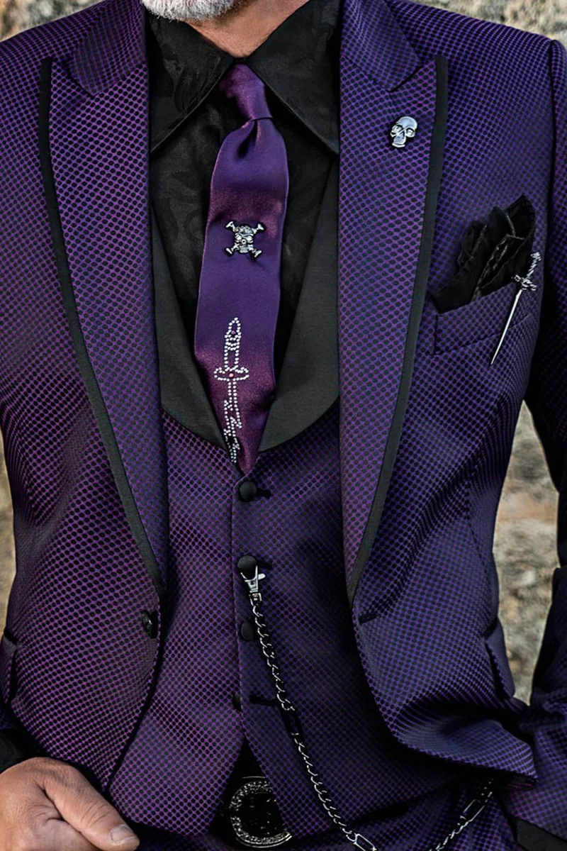 Black and purple fashion slim fit men suit with matching waistcoat 2