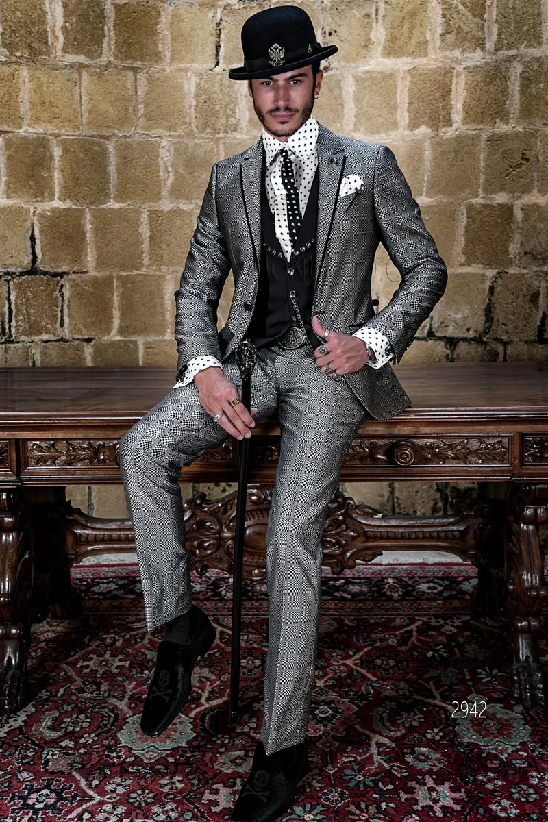 Schwarz und weiß Optical Check slim fit Herrenmode Anzug 1