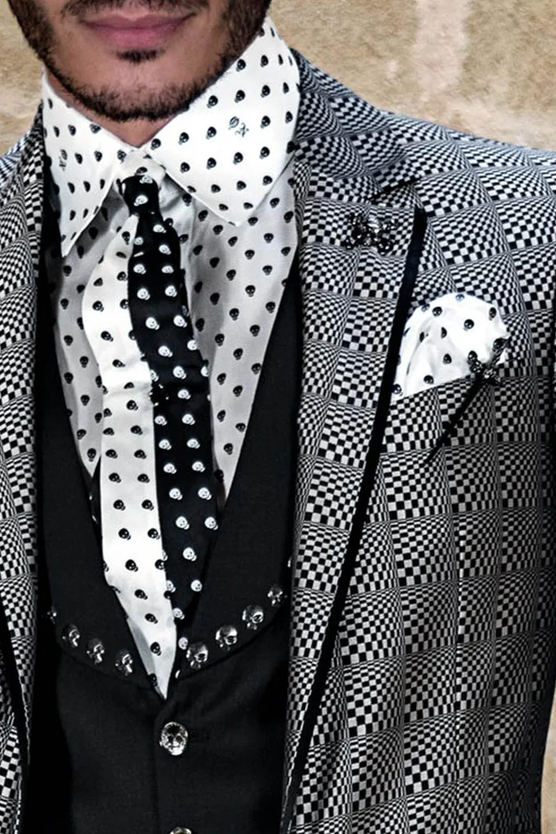 Schwarz und weiß Optical Check slim fit Herrenmode Anzug 4