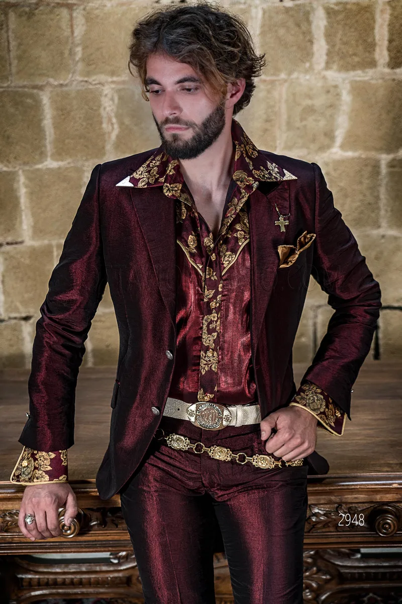 Costume italien de mode sur mesure bordeaux pour hommes 1