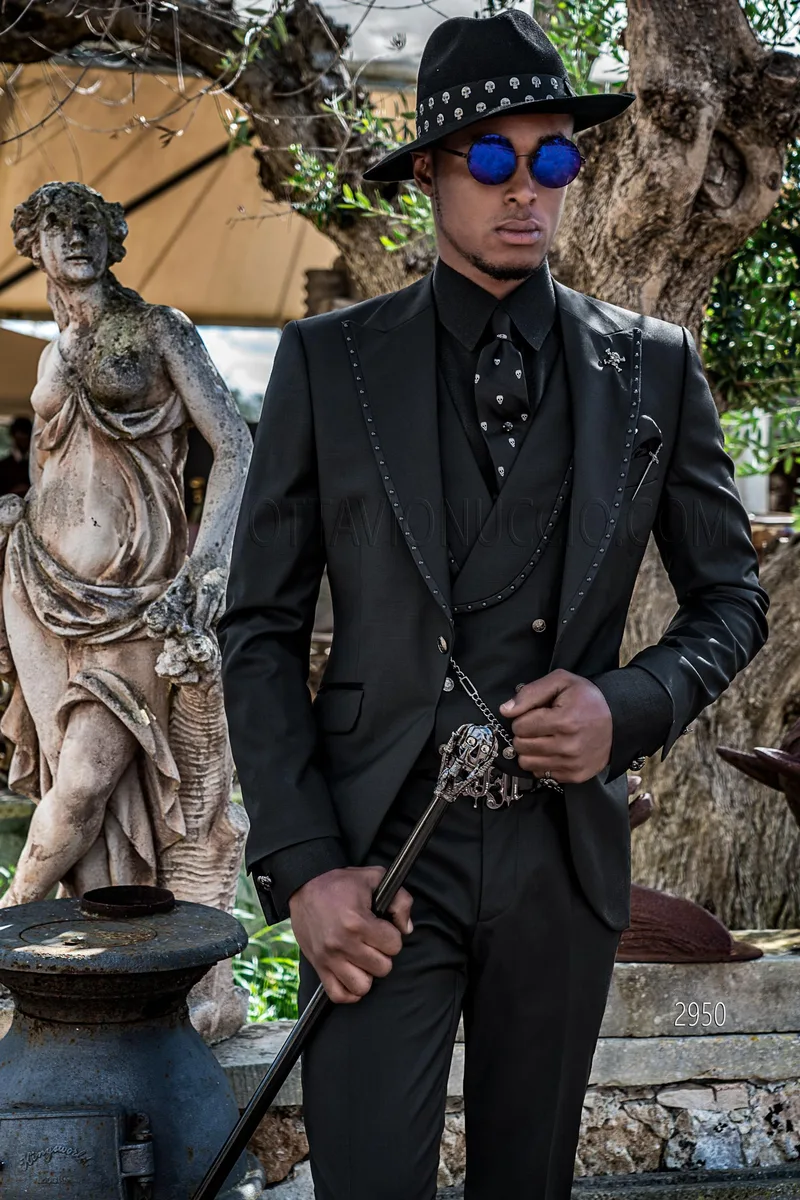 Gothic Steampunk schwarze slim fit Anzug mit Studs 1