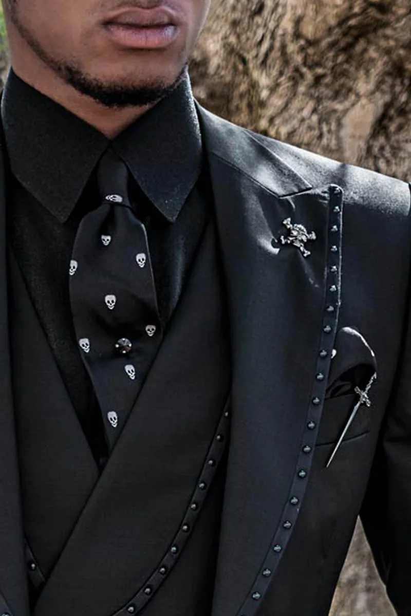 Gothic Steampunk schwarze slim fit Anzug mit Studs 3