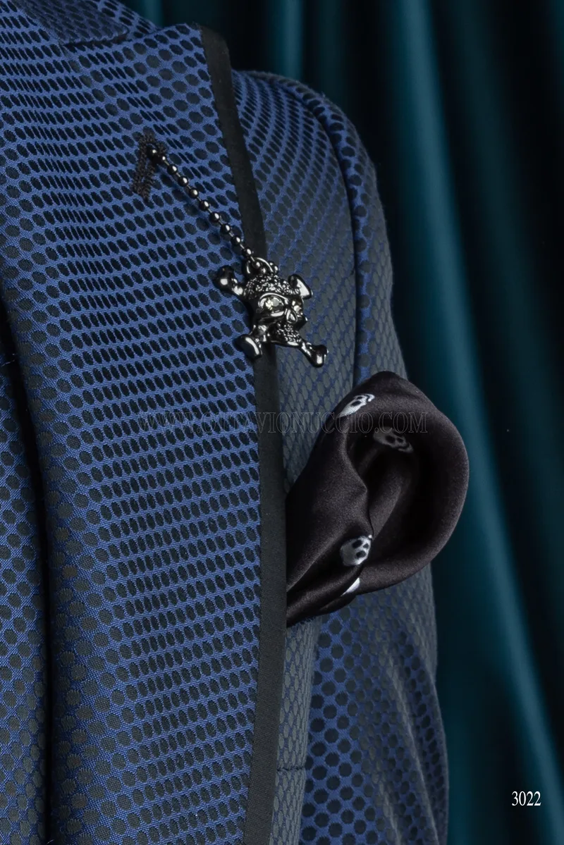 Costume de marié italien bleu avec revers bordé de noir 7