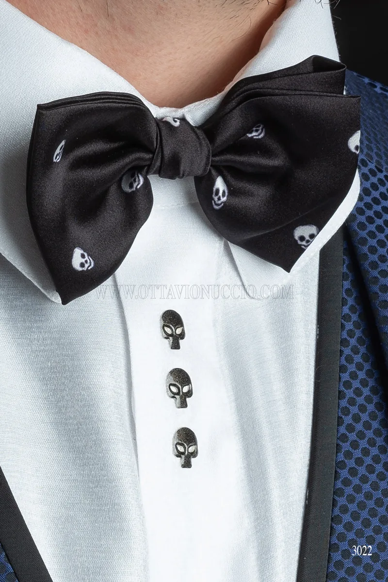 Costume de marié italien bleu avec revers bordé de noir 8