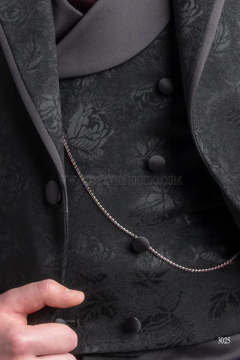 Traje de novio italiano negro para hombre | Chaqueta en lana seda brocada 3