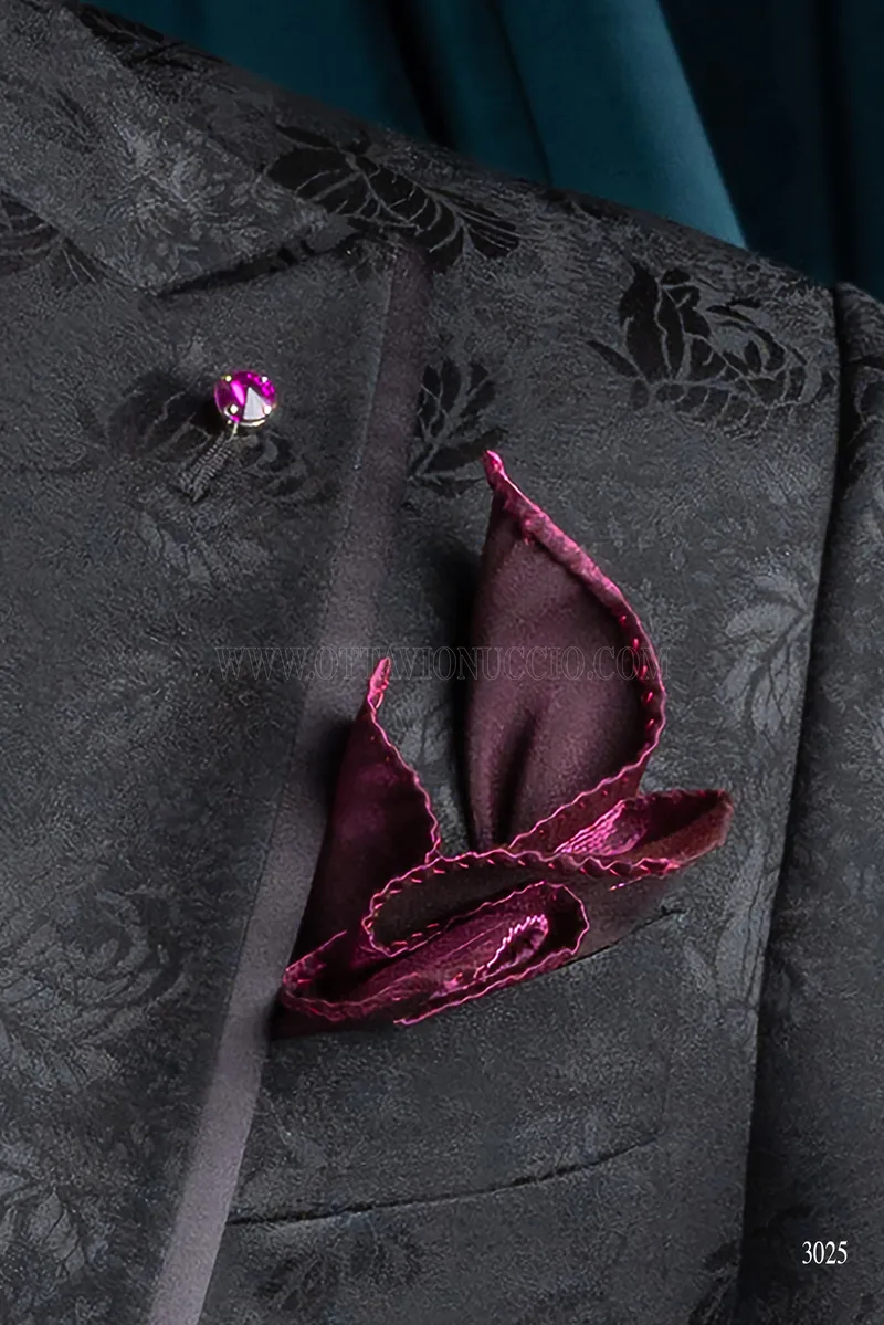 Traje de novio italiano negro para hombre | Chaqueta en lana seda brocada 6