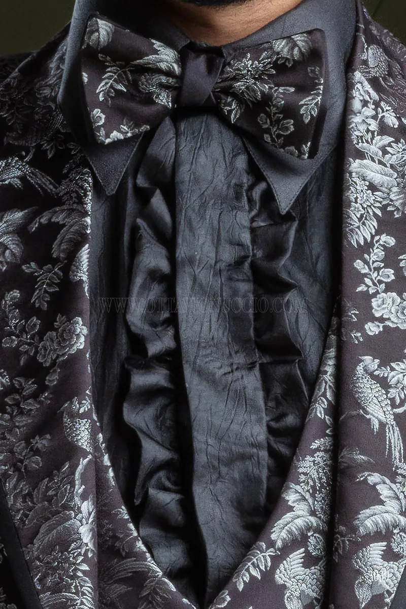 Blazer haute couture de luxe en pure soie jacquard noir argent 5