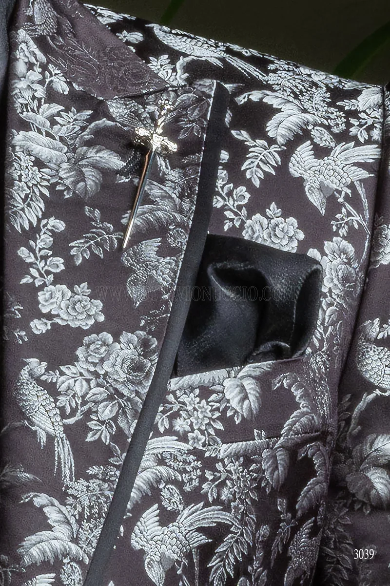 Blazer haute couture de luxe en pure soie jacquard noir argent 6
