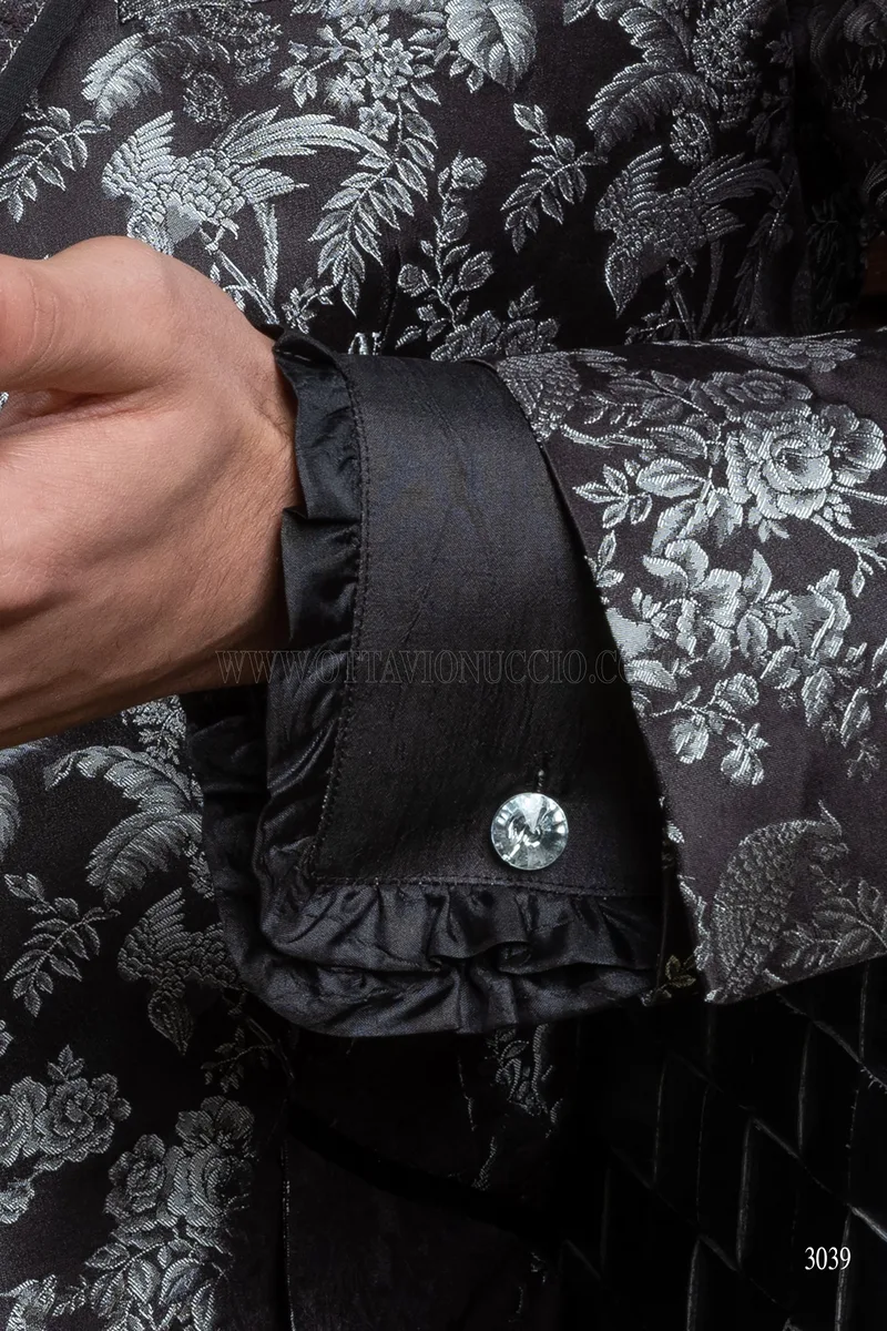 Blazer haute couture de luxe en pure soie jacquard noir argent 7