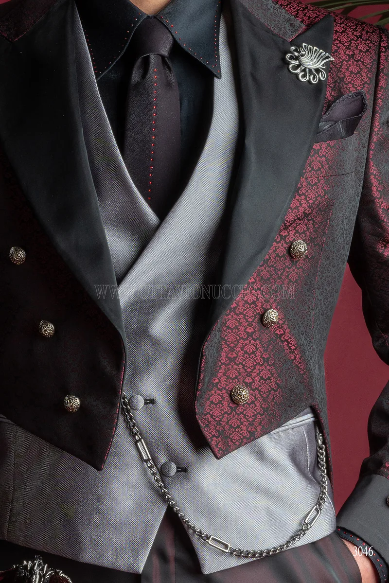 Mens bordeaux tailcoat with black lapel in steampunk style - Limited Availability 3