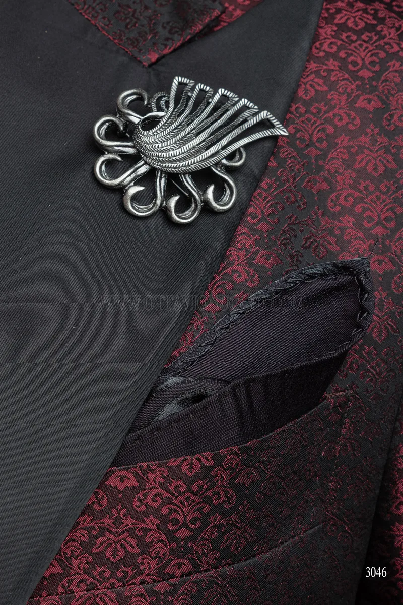 Mens bordeaux tailcoat with black lapel in steampunk style - Limited Availability 5