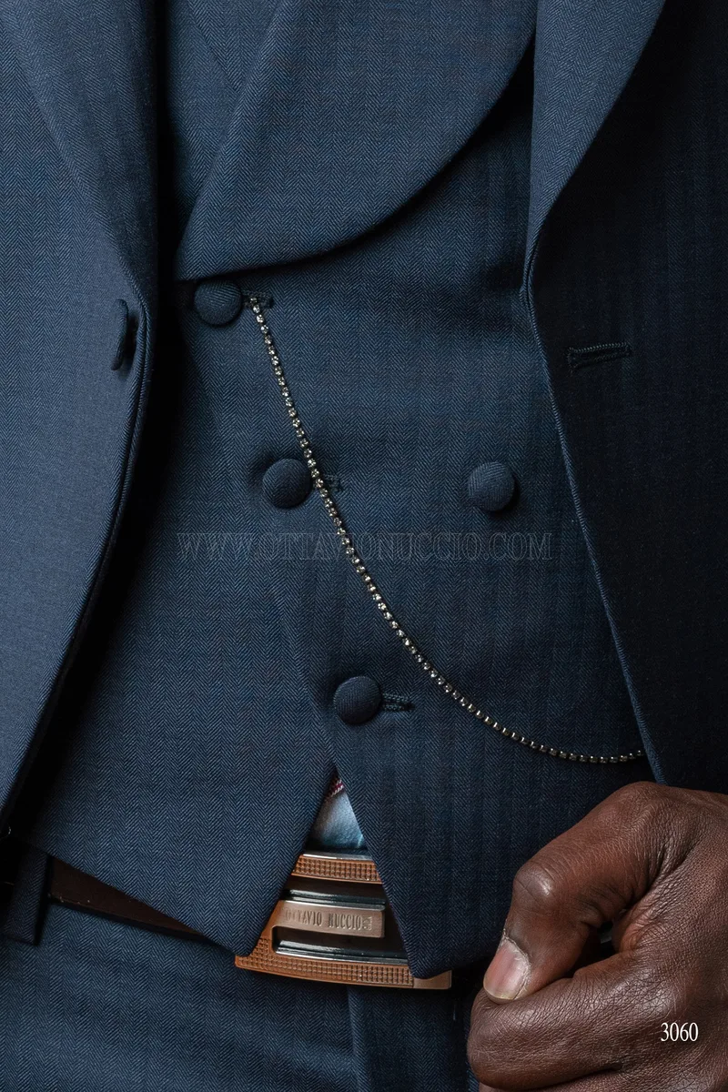 Jaquette en pure laine bleue avec gilet croisé – Boutons