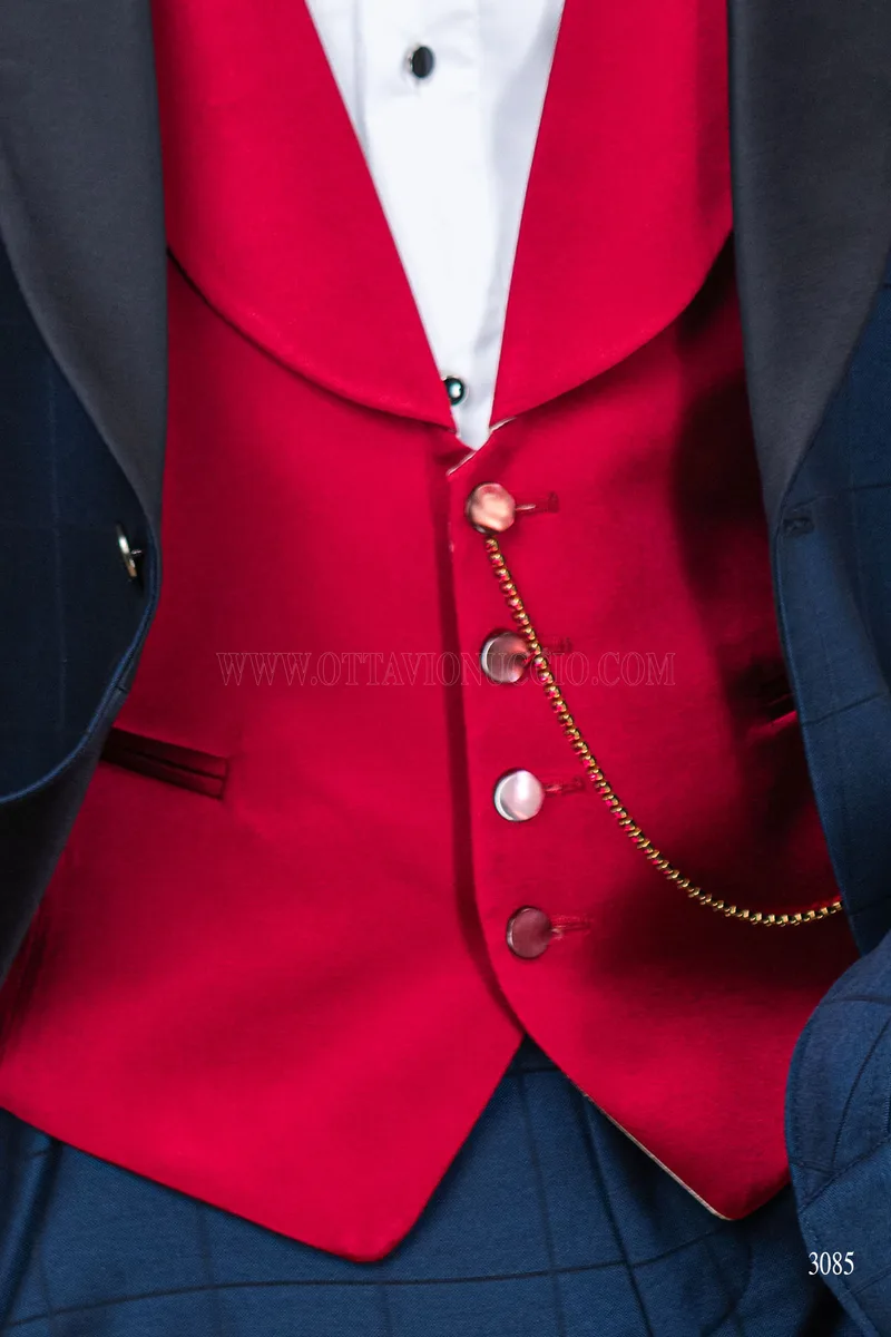 Gilet sciallato in raso rosso
