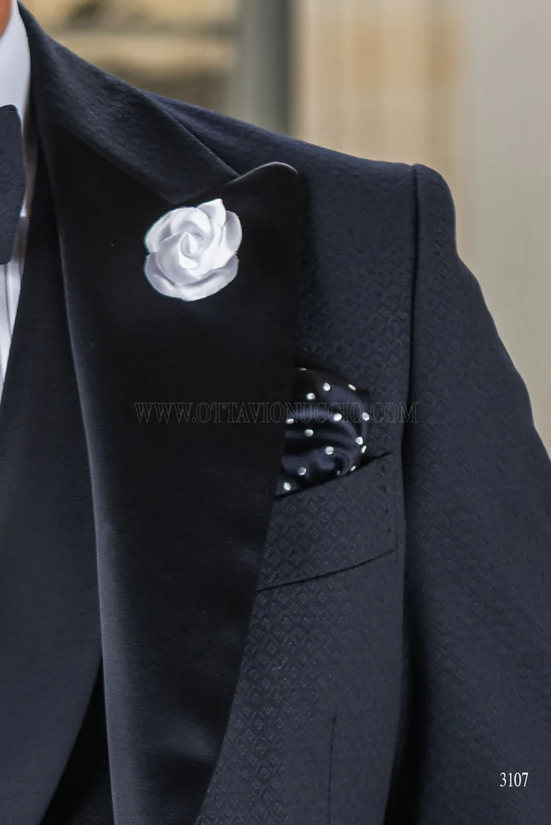 Luxury Italian fashion blue groom tuxedo with peak lapel in satin 6