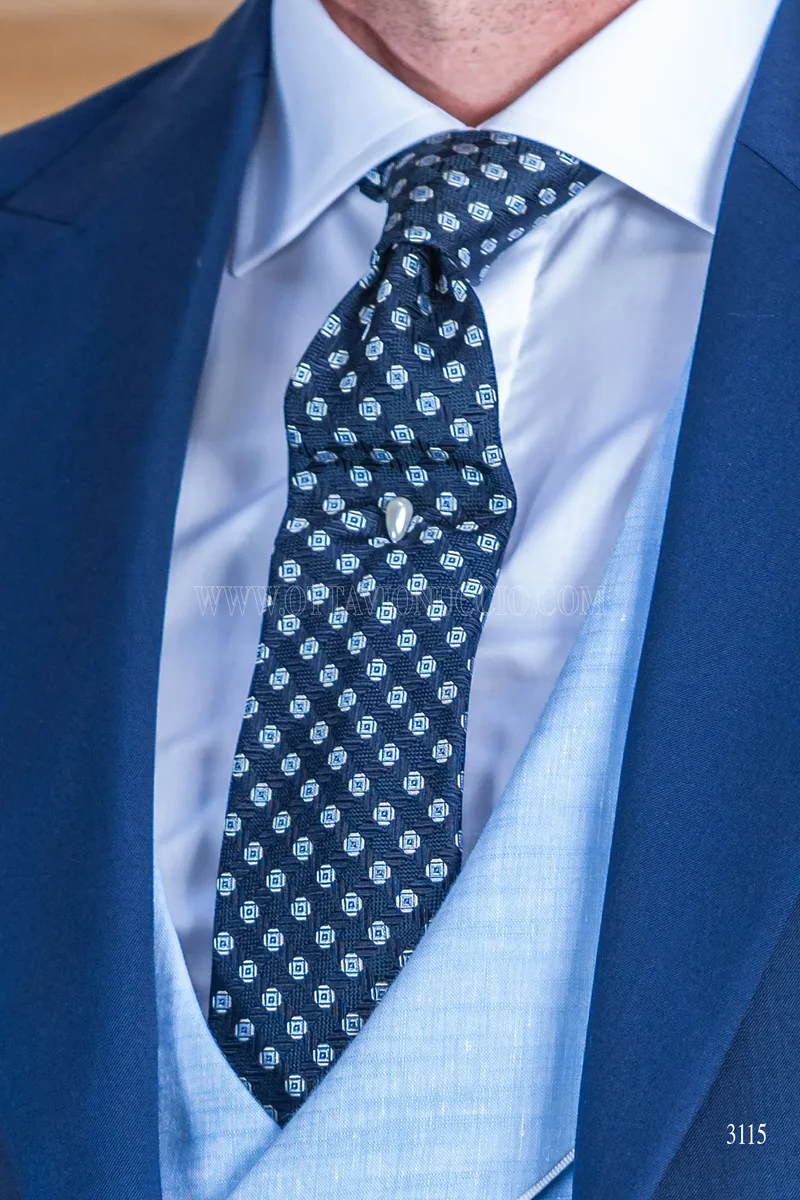 High fashion blue italian bespoke morning suit with light blue waistcoat 5