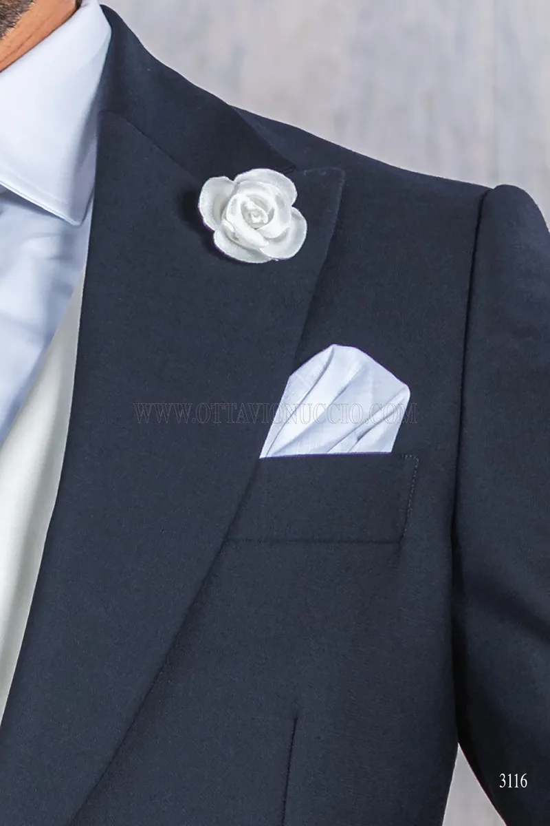 Blue italian luxury morning suit with striped trousers 6