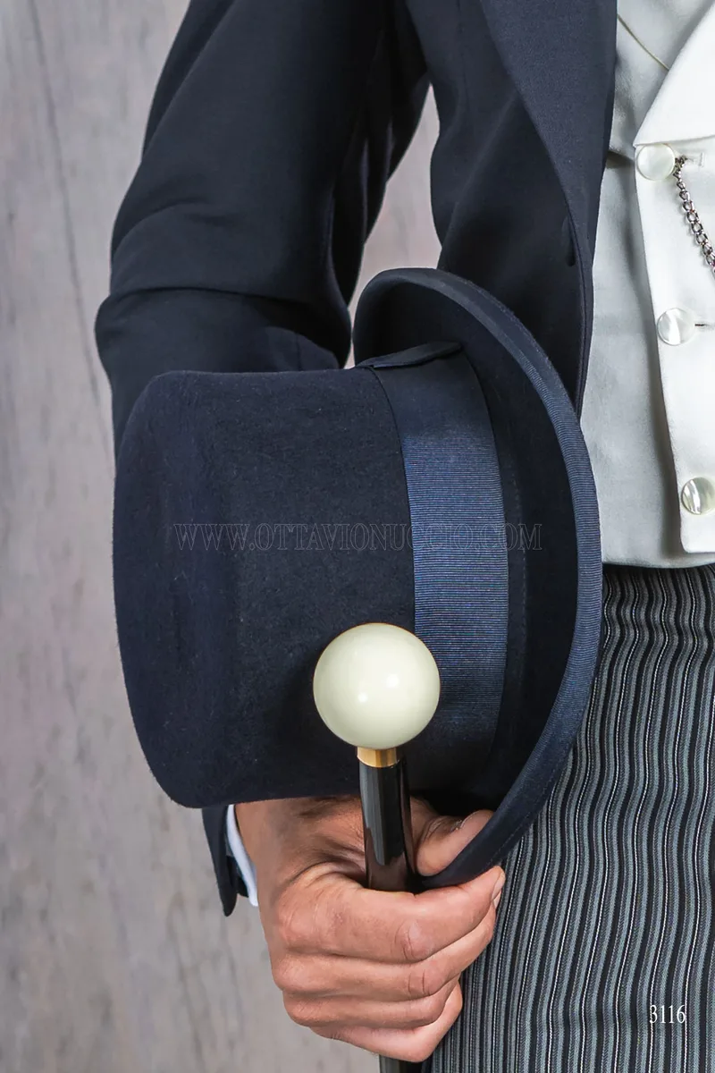 Blue italian luxury morning suit with striped trousers 7