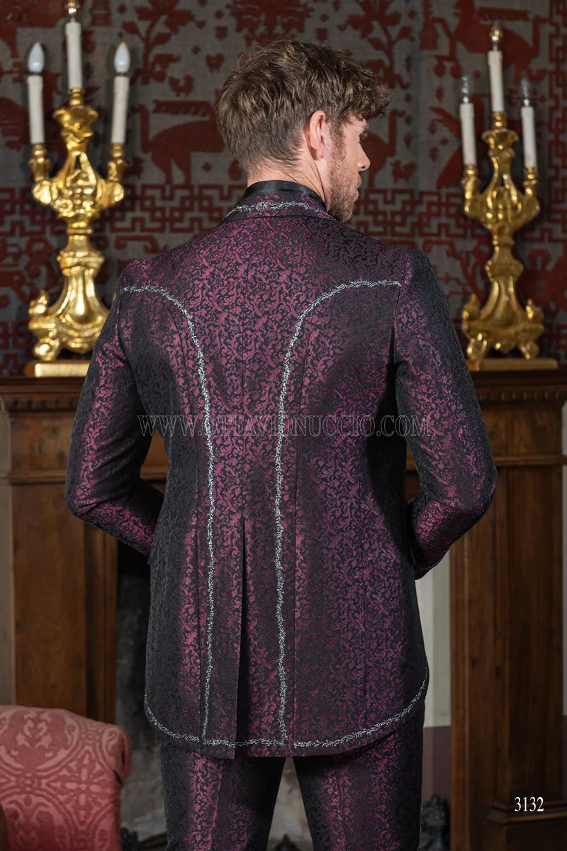 Gothic purple brocade wedding suit with silver embroidery 2