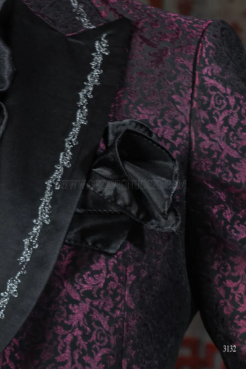 Gothic purple brocade wedding suit with silver embroidery 7