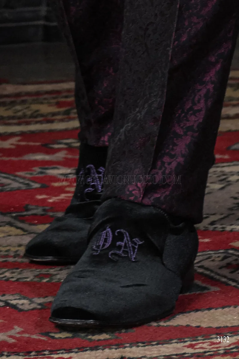 Gothic purple brocade wedding suit with silver embroidery 9