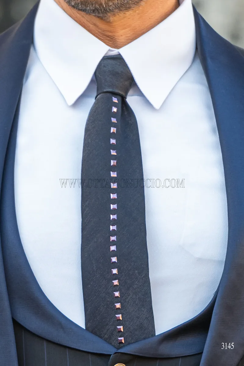 Black blue pinstripe men's tuxedo for vintage wedding 4