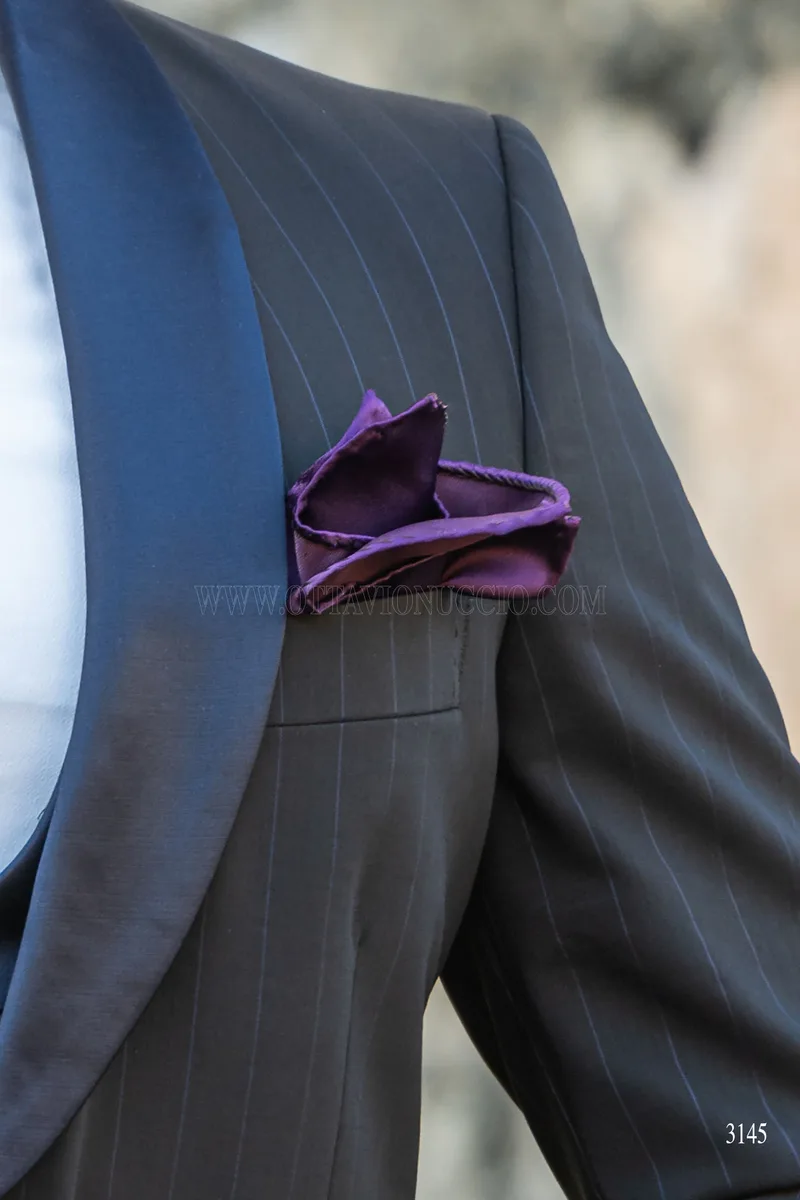 Black blue pinstripe men's tuxedo for vintage wedding 5